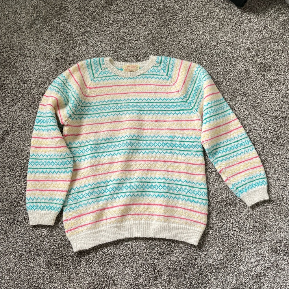 Vintage, Handmade Women’s Knit Wool Sweater with Colorful Stripes XS/S